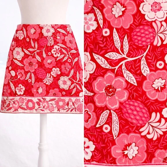 Talbots Canvas A-Line Skirt Size 12 Floral Paradise Red Pink Lined Spring - Picture 1 of 4